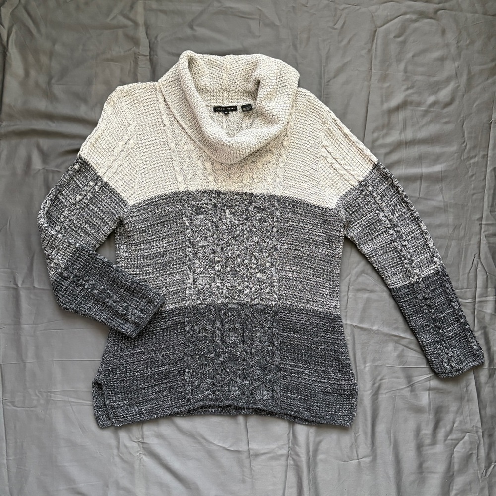 Jeanne‎ Pierre Ombre Gray Cotton Cowl Neck Sweater XL